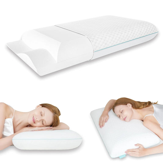 Releep Firm Memory Foam Pillow Cooling Cervical Neck Pillow Firmness Adjustable Side Sleeper Pillow for Pain Relief Ergonomic Orthopedic Pillow for Side Sleepers Neck Support Pillow for Sleeping
